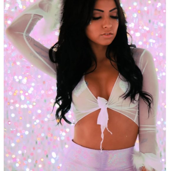 Rave Wonderland - Sheer Fur Rave Tie Front Top - Picture 1 of 4